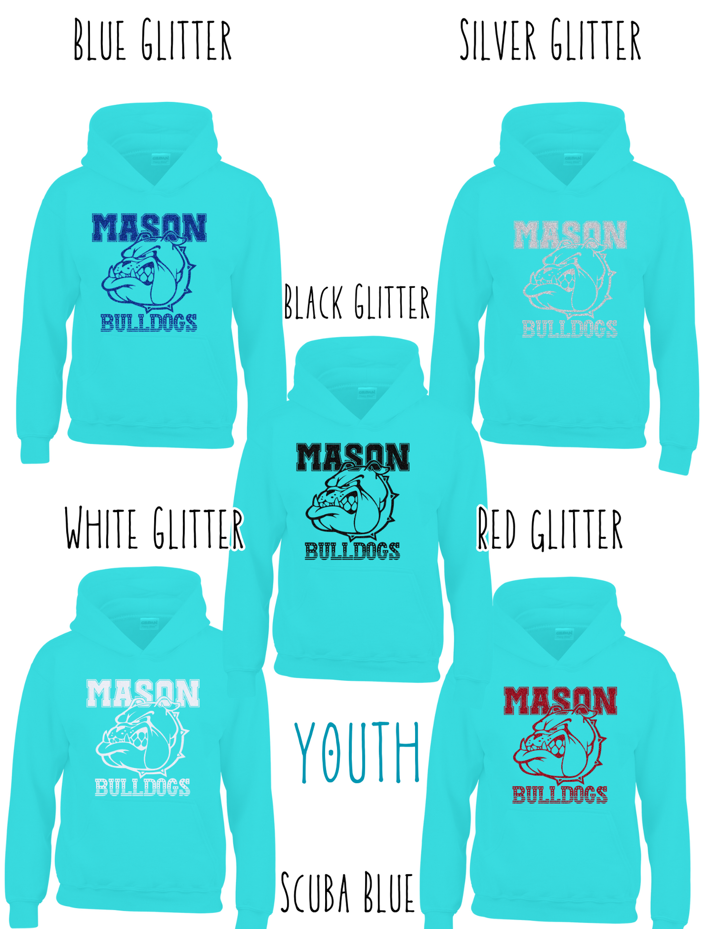 Mason Bulldogs - Youth - (GLITTERED VERSION) HOODIE - Style 3