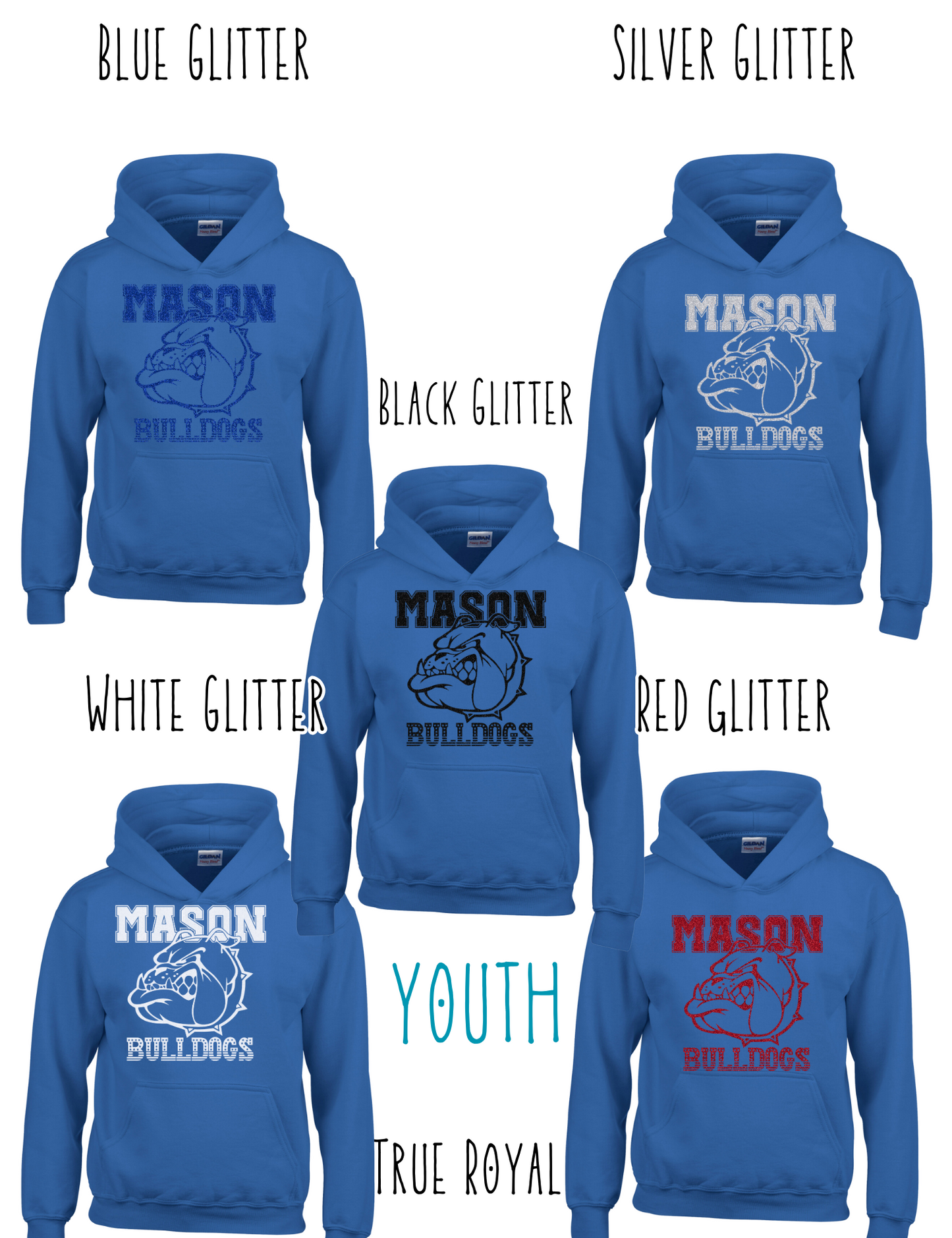 Mason Bulldogs - Youth - (GLITTERED VERSION) HOODIE - Style 3