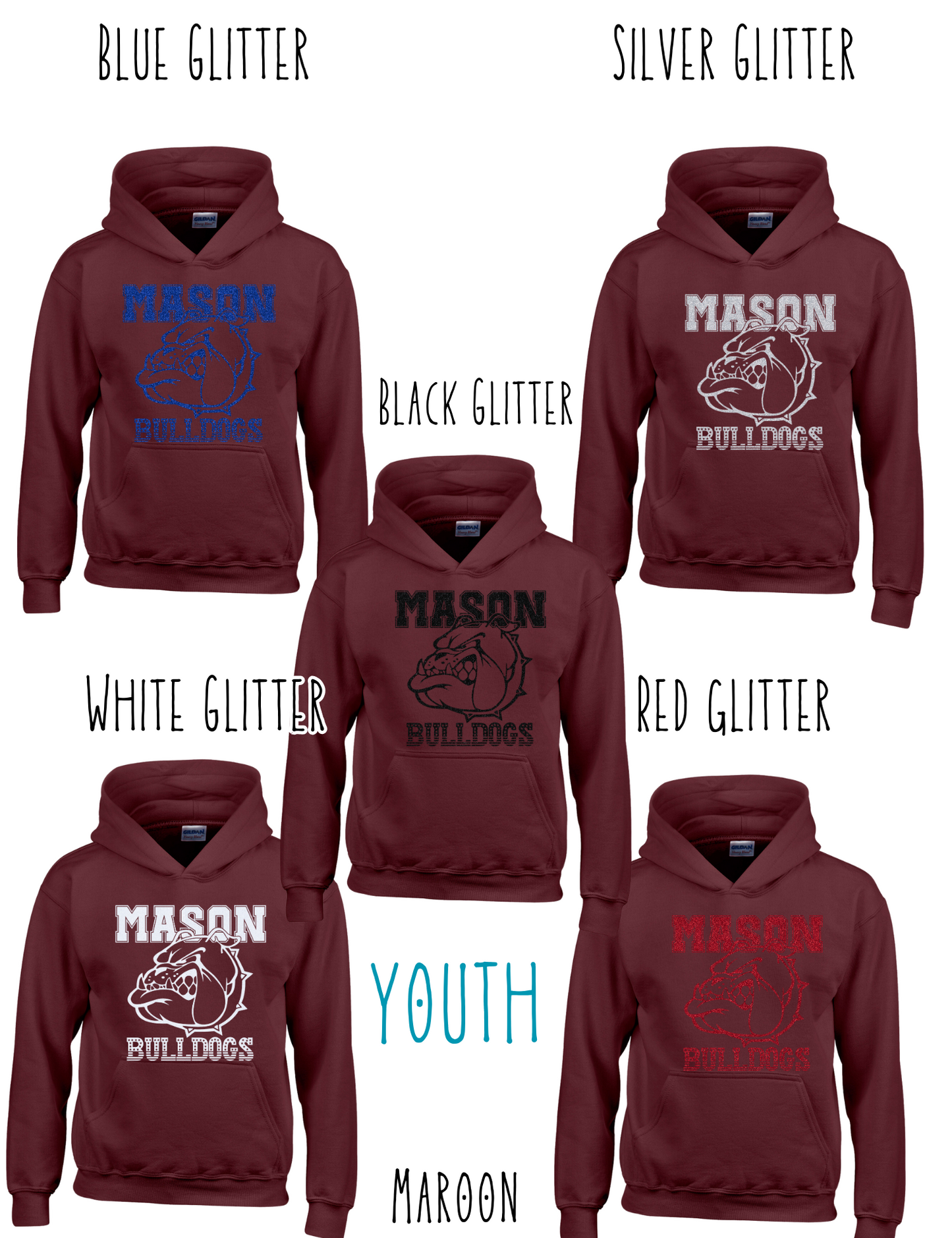 Mason Bulldogs - Youth - (GLITTERED VERSION) HOODIE - Style 3