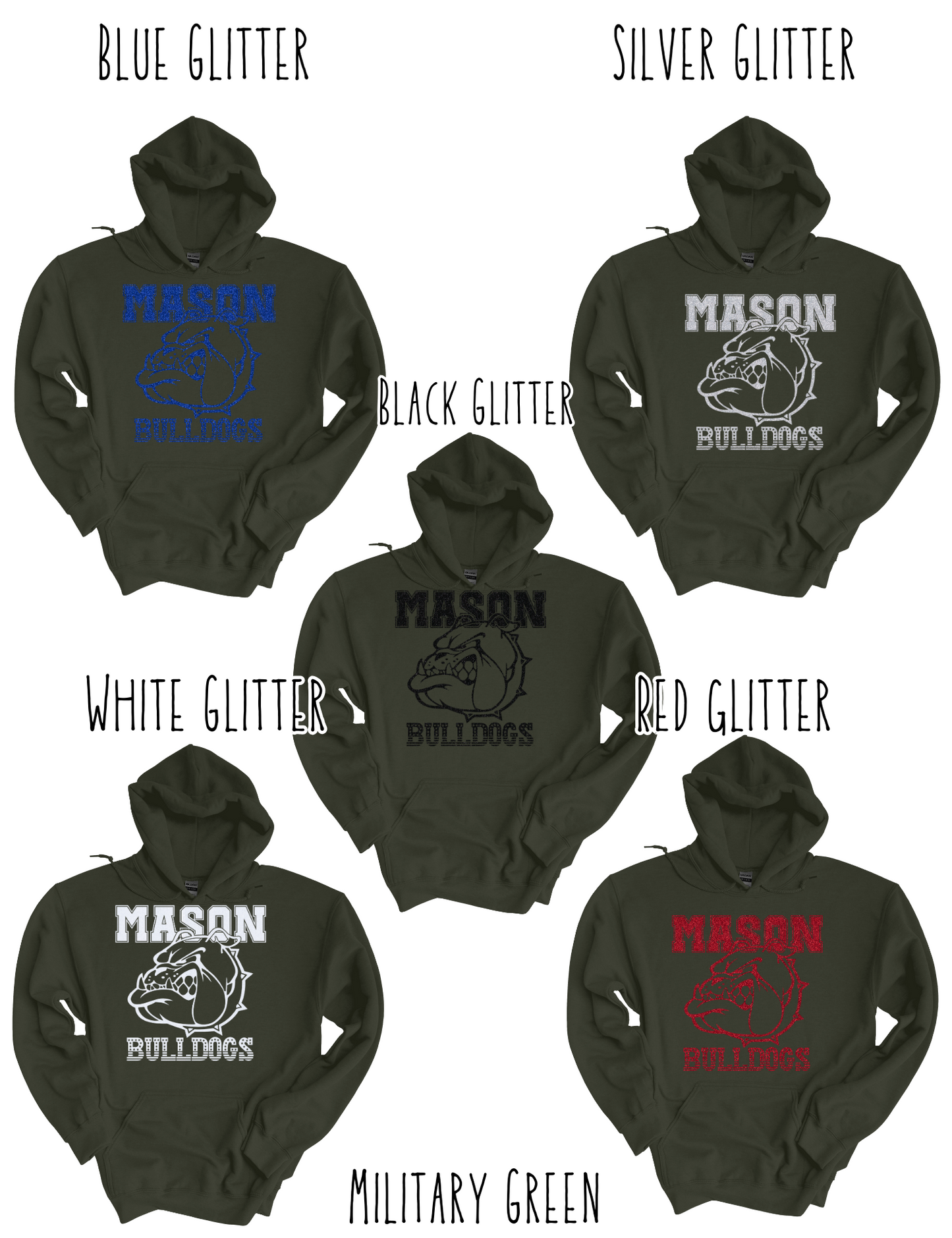 Mason Bulldogs (GLITTERED VERSION)- Adult Hoodie - Style 3