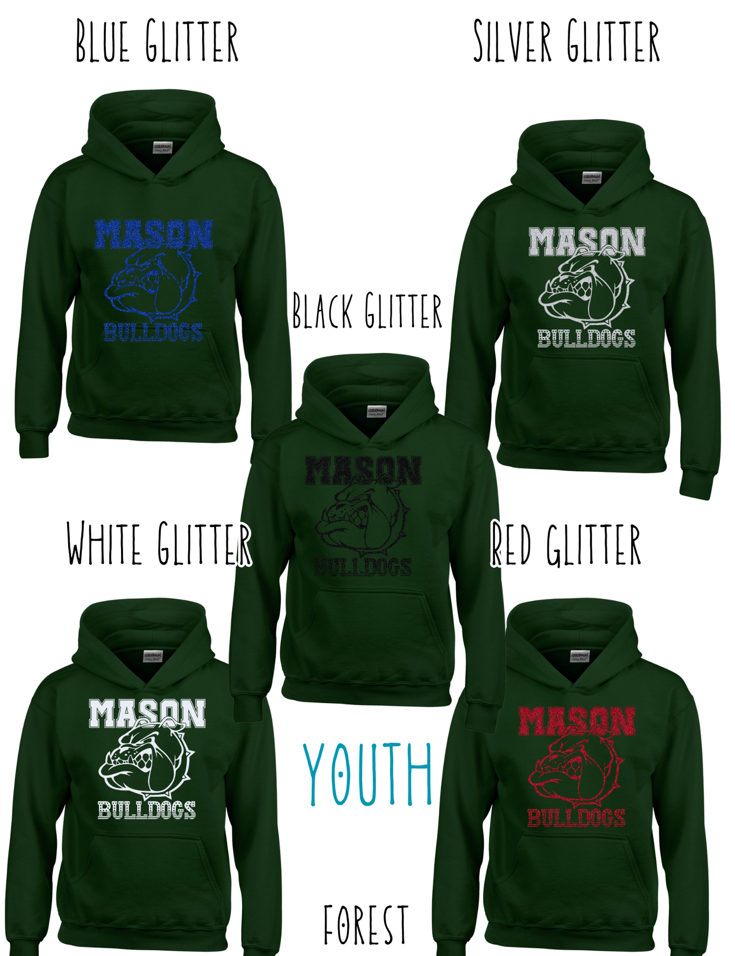 Mason Bulldogs - Youth - (GLITTERED VERSION) HOODIE - Style 3