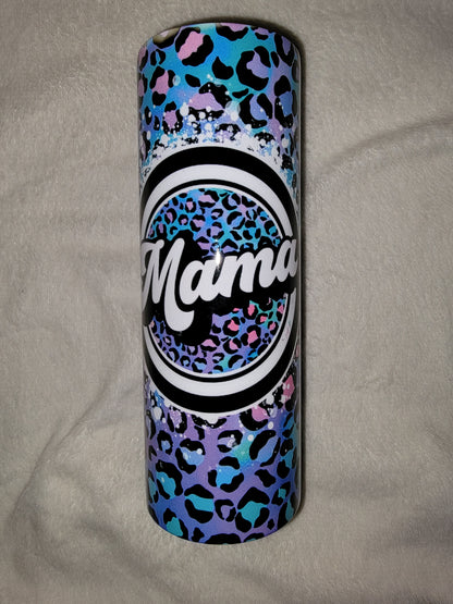 Mama - Purple and Blue Leopard print 20-ounce Stainless Steel Tumbler