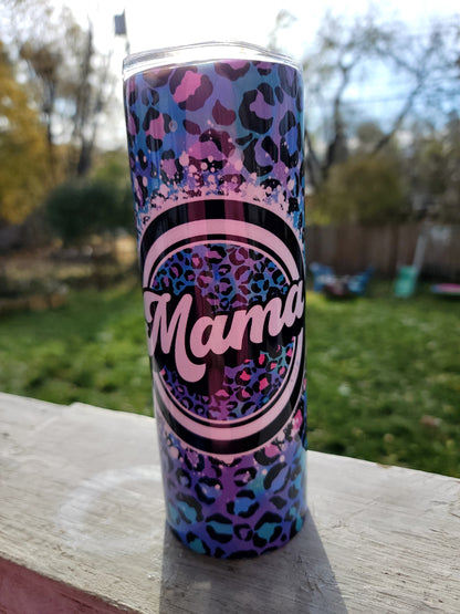 Mama - Purple and Blue Leopard print 20-ounce Stainless Steel Tumbler