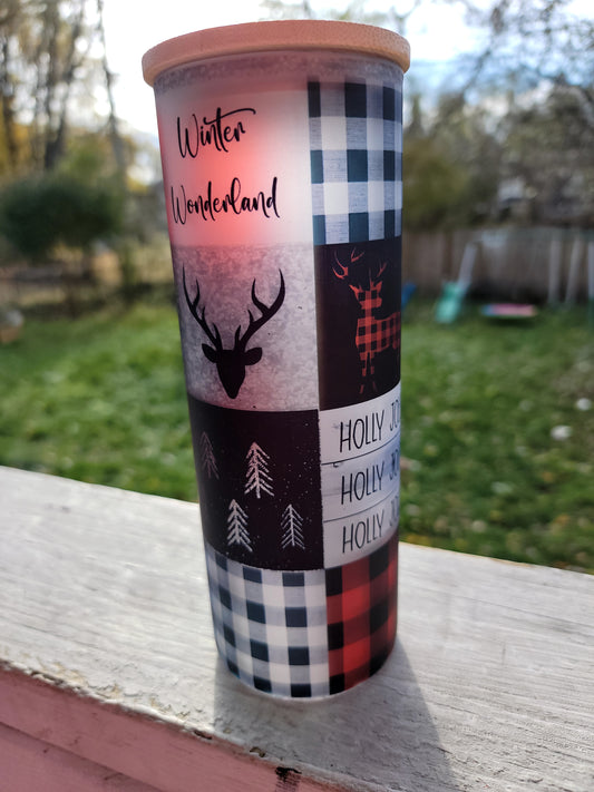 Winter Wonderland Plaid 25-ounce Frosted Glass tumbler