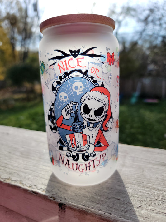 Nightmare Before Christmas, Nice or Naughty- 16-ounce frosted glass tumbler