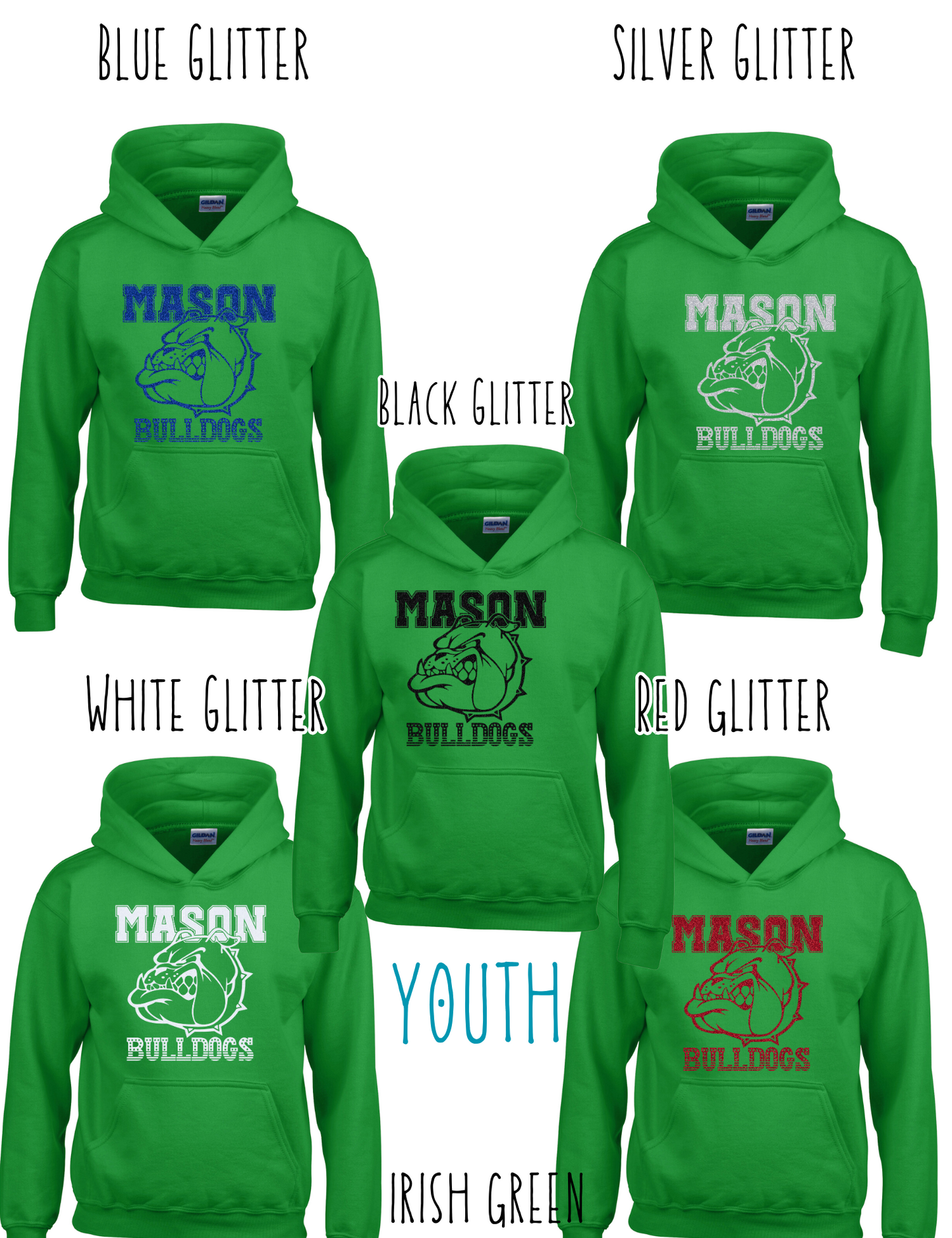 Mason Bulldogs - Youth - (GLITTERED VERSION) HOODIE - Style 3