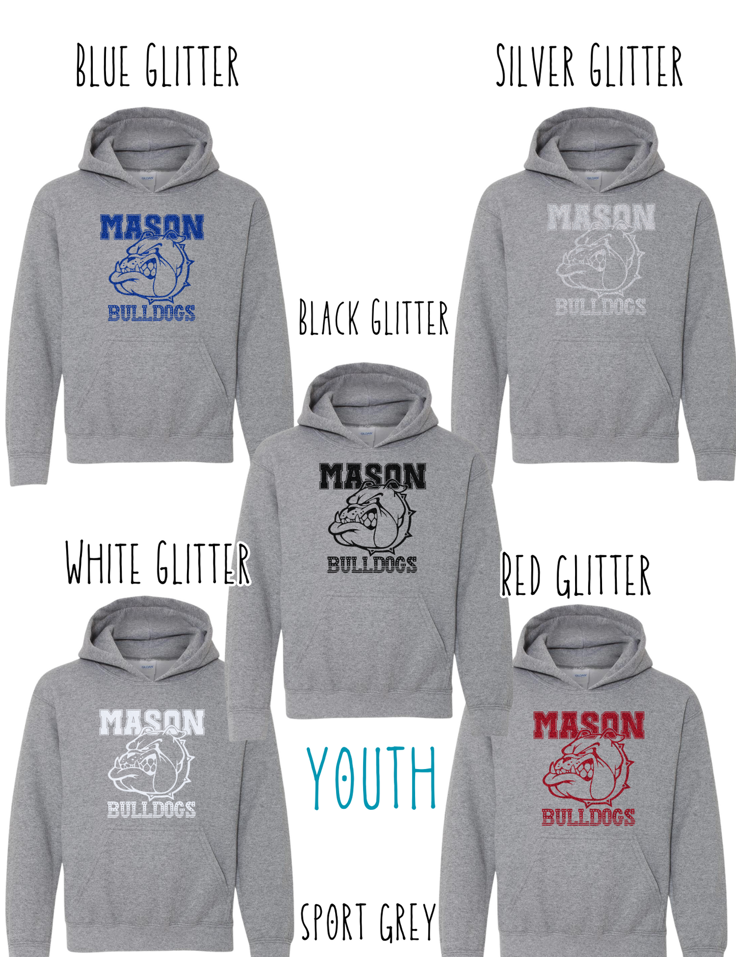 Mason Bulldogs - Youth - (GLITTERED VERSION) HOODIE - Style 3