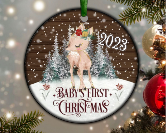 Baby's First Christmas Doe 2023 Ceramic Ornament