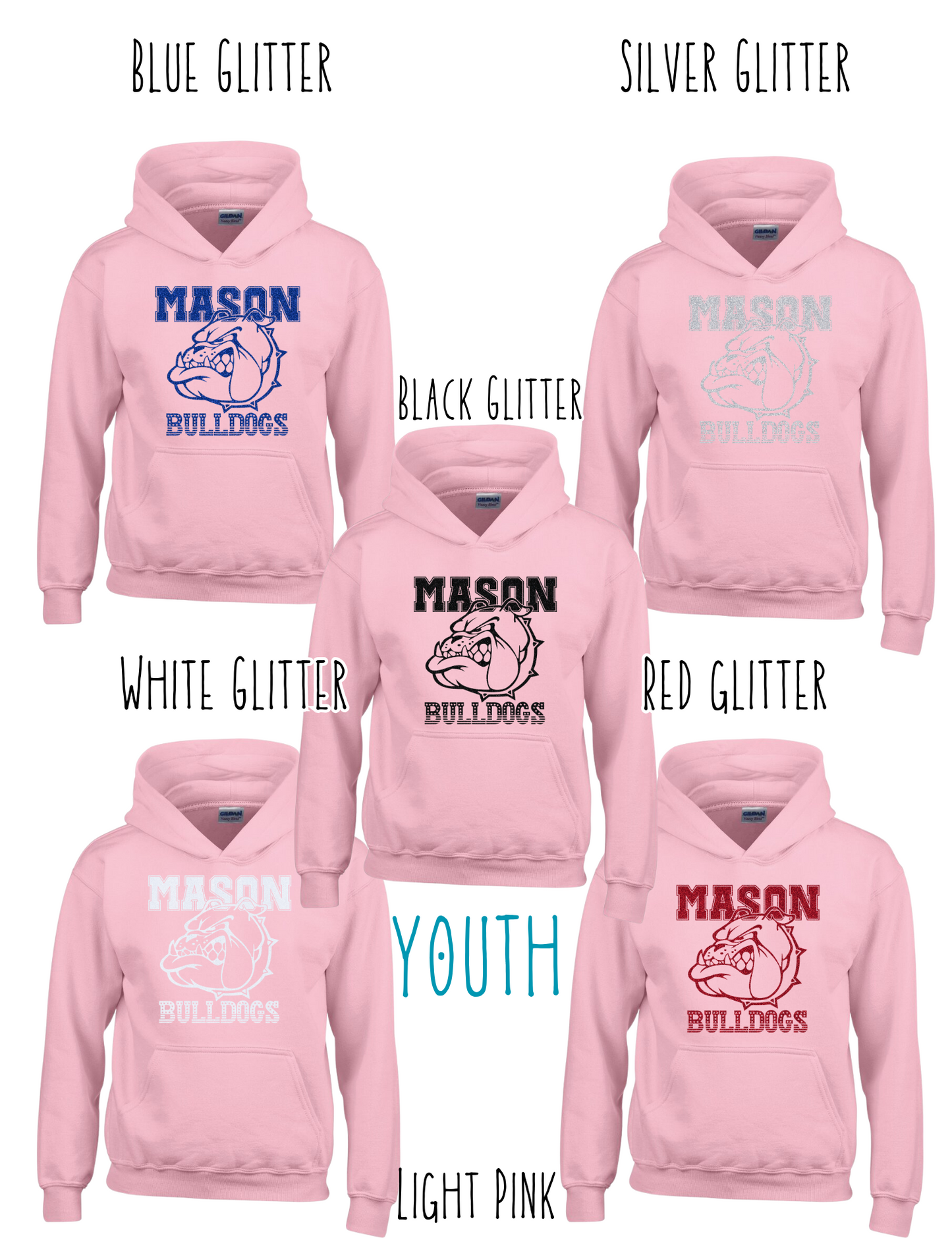 Mason Bulldogs - Youth - (GLITTERED VERSION) HOODIE - Style 3