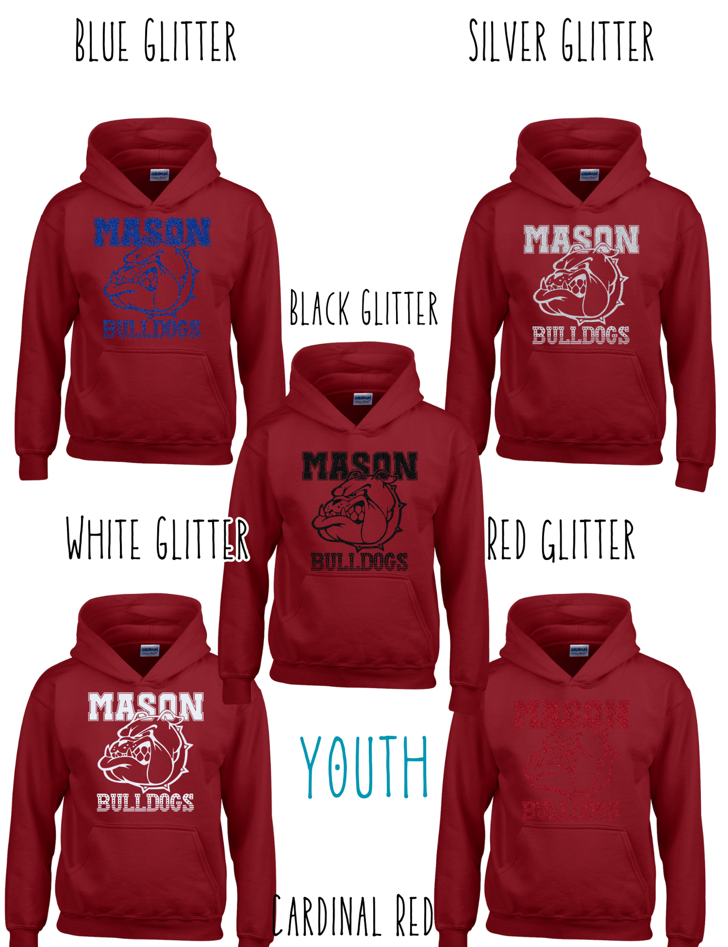 Mason Bulldogs - Youth - (GLITTERED VERSION) HOODIE - Style 3