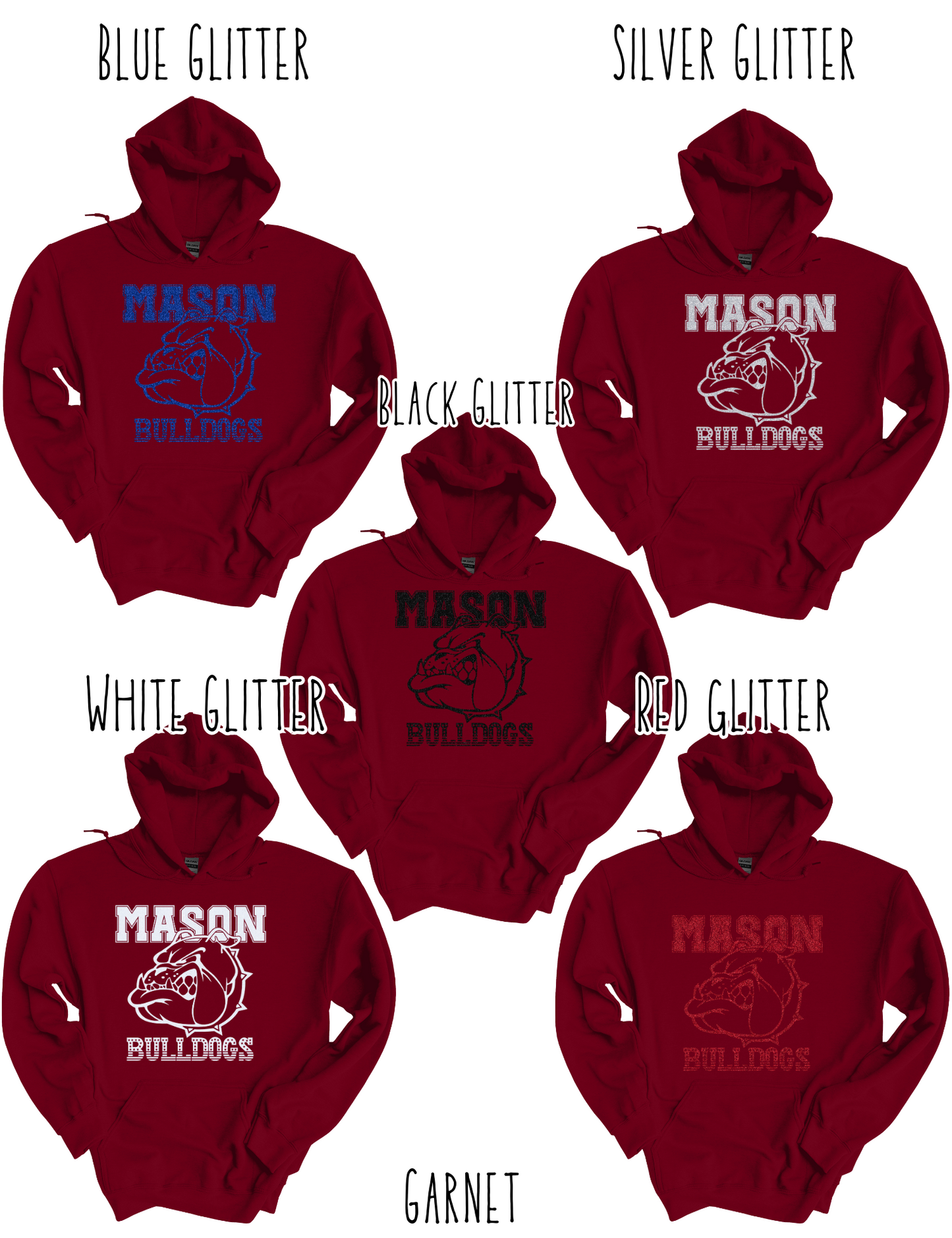 Mason Bulldogs (GLITTERED VERSION)- Adult Hoodie - Style 3