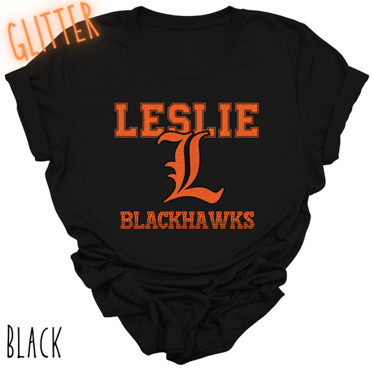 Leslie Blackhawks -Adult T-shirt(GLITTERED VERSION) -style 1