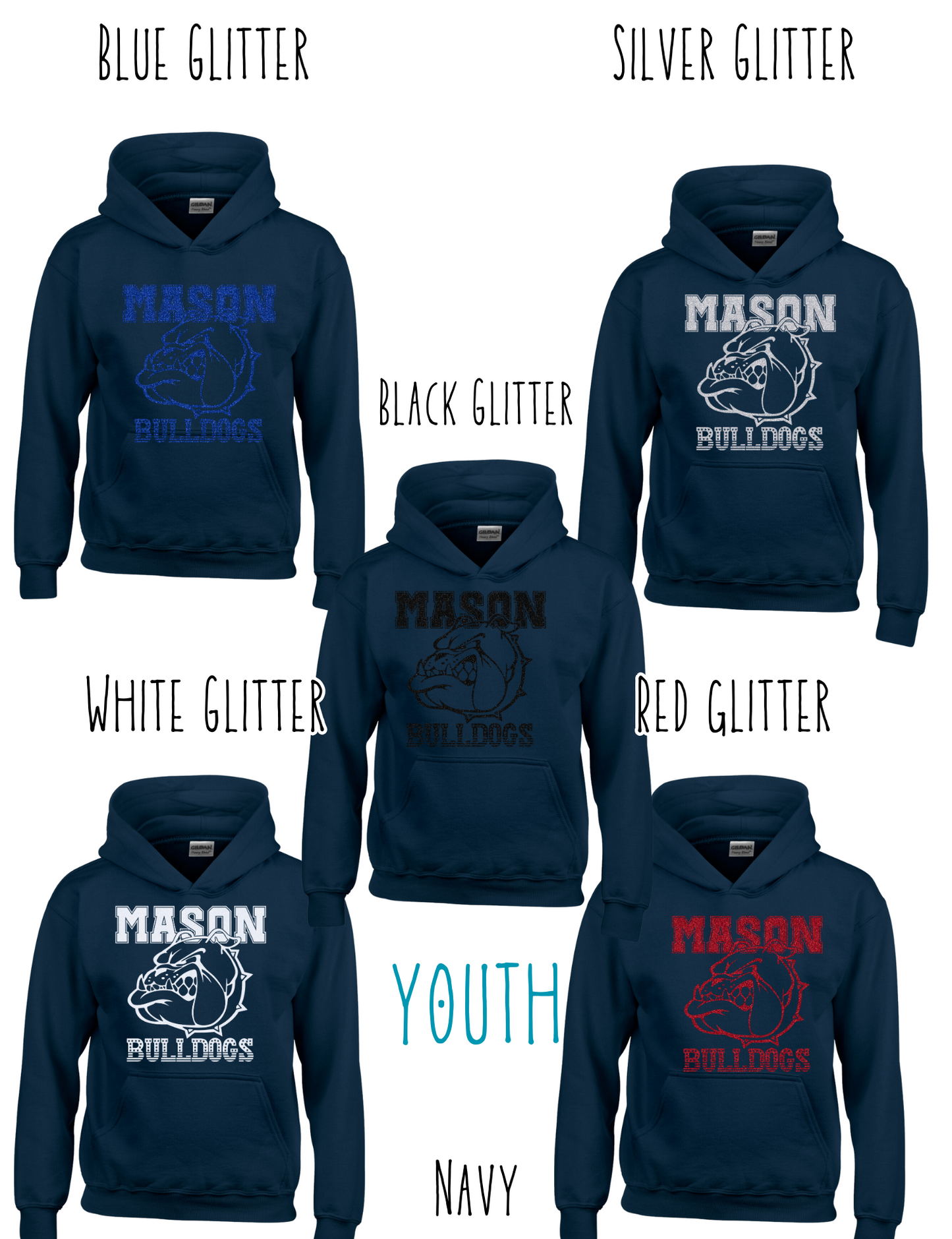 Mason Bulldogs - Youth - (GLITTERED VERSION) HOODIE - Style 3