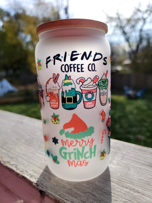 Friends Coffee Co. Christmas 16-ounce frosted glass tumbler